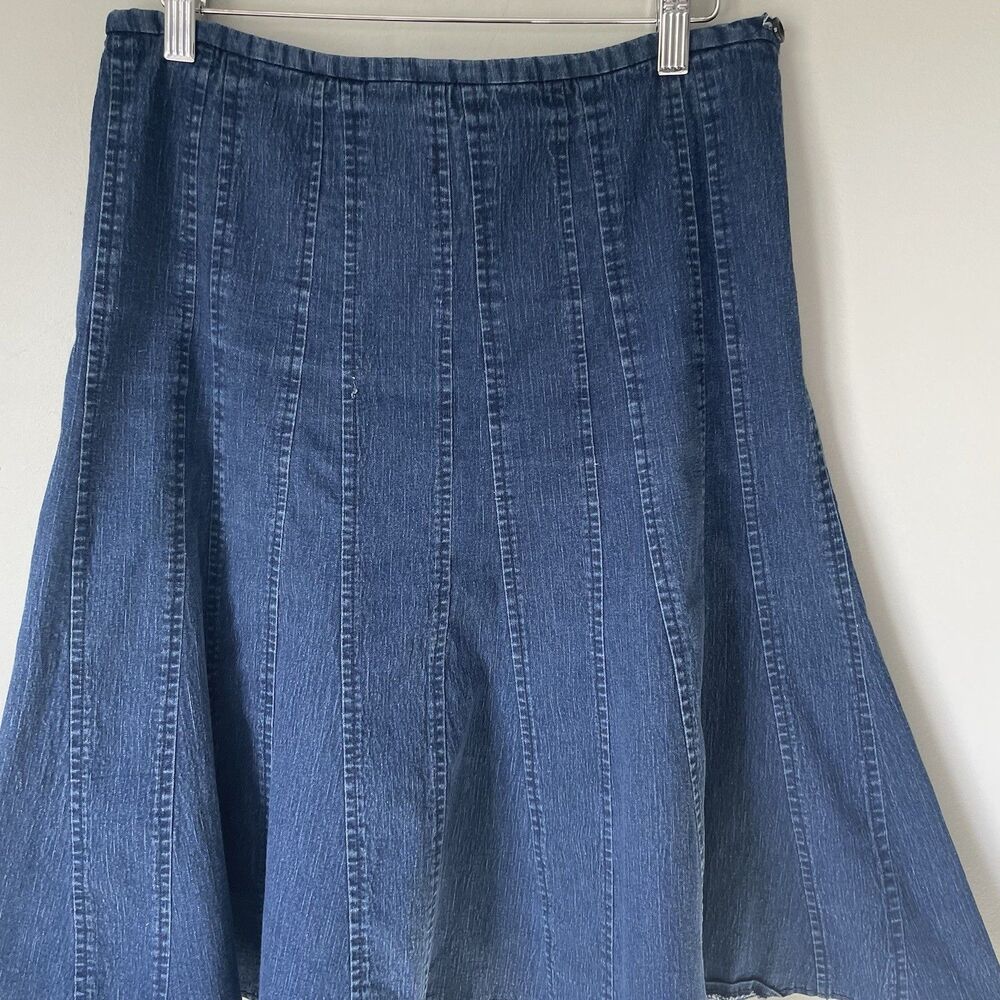 Larry Levine Stretch Vtg. Denim Pleated Trumpet Midi Skirt Cottagecore Size 10 - Picture 5 of 10